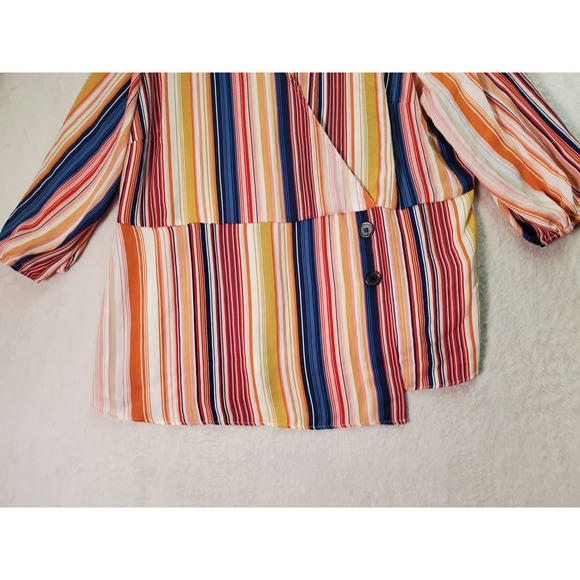 C EST 1946 Blouse Top Women Size 18/20W Multi Striped Long Balloon Sleeve Collar - Picture 2 of 9